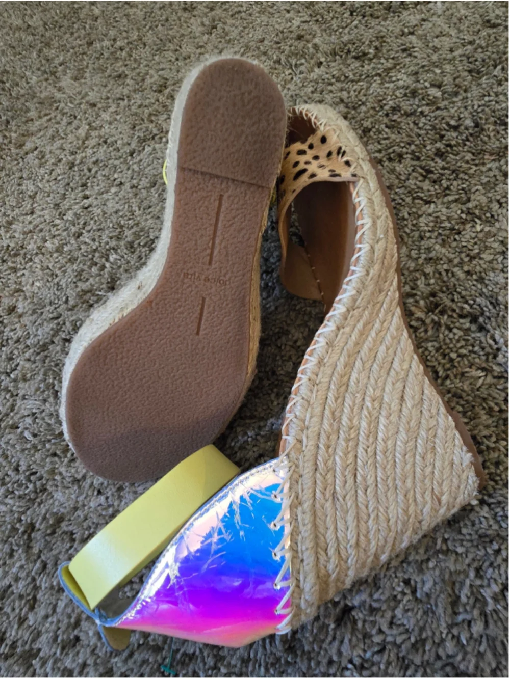 Rare Dolce Vita Leopard Print Espadrille Wedges Yellow Strap Leopard Holographic